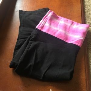 Black Work Out Pants Capris With Pink & White LRG